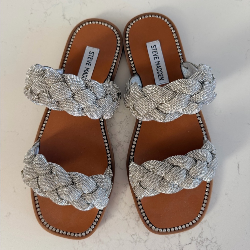 Steve Madden Silver Rhinestone Braided Women's Sandals Like New